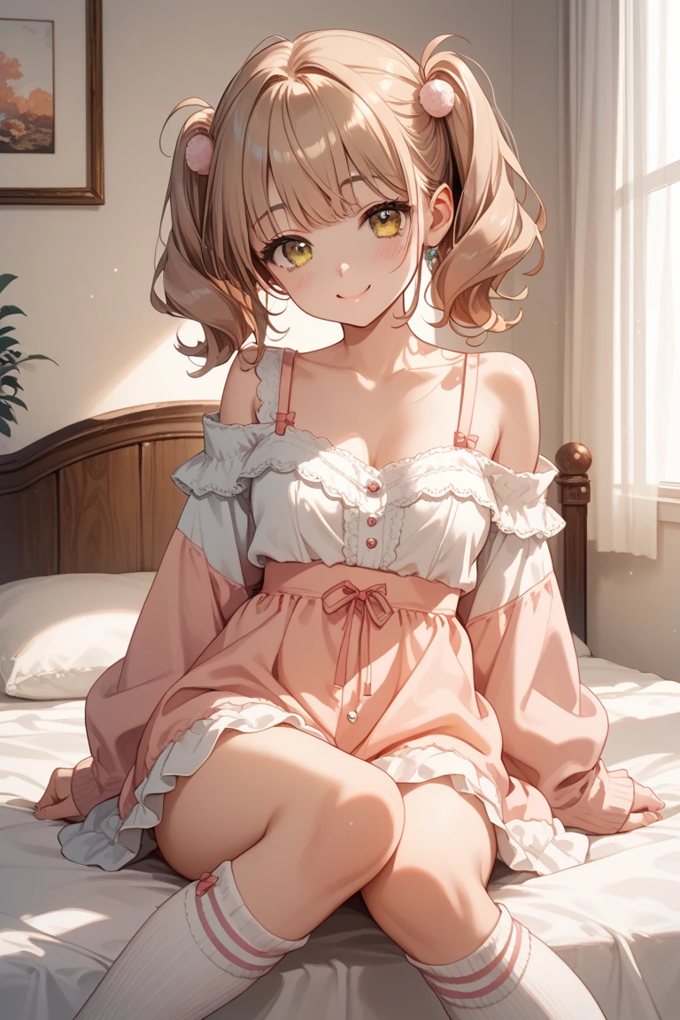 (((masutepiece))), ((Best Quality)), ((Ultra-detailed)),cute little、woman、Waking up in the morning、Get up、waking up、a bed、Animal ears