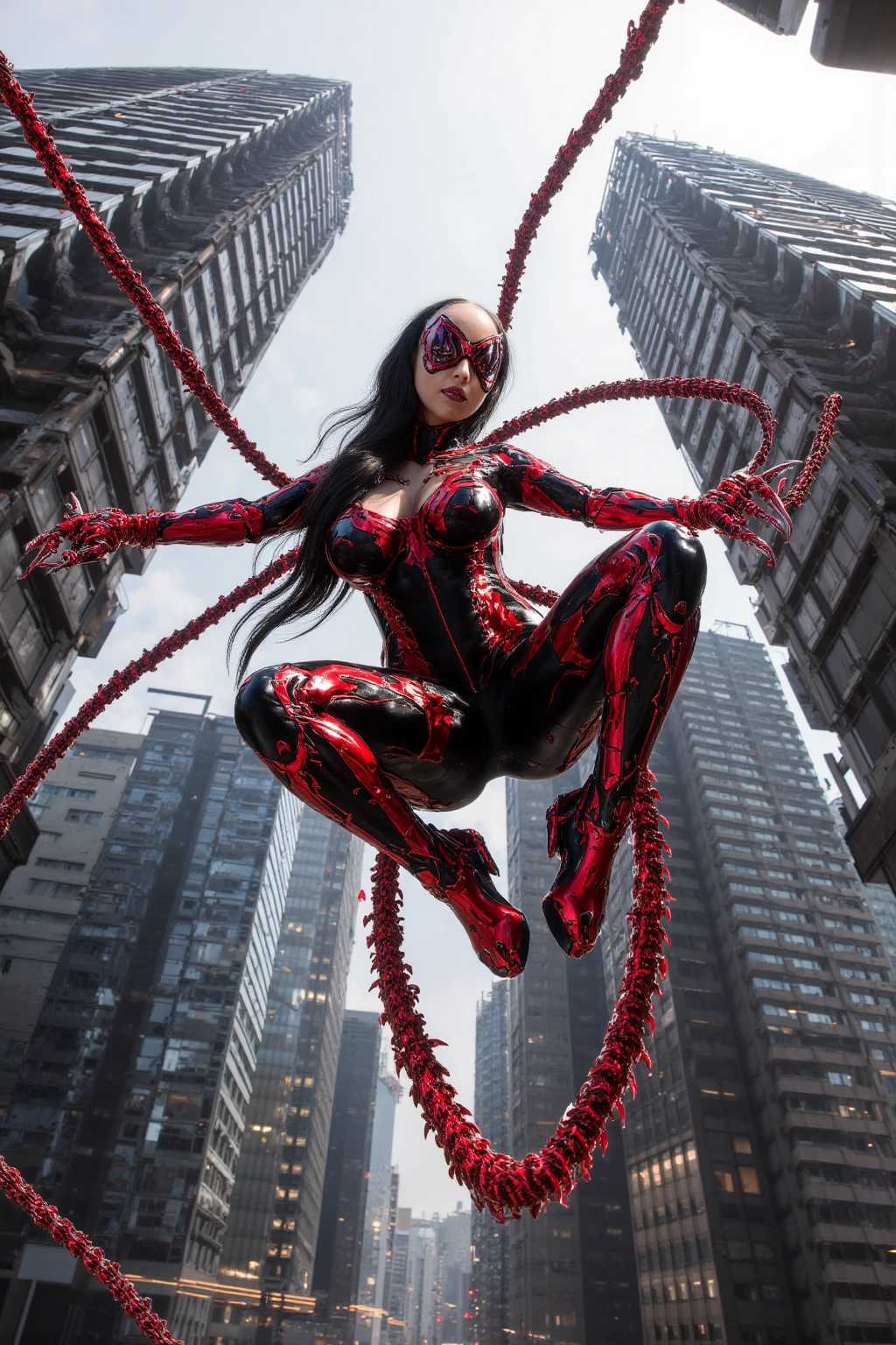 Dark night fog、Dark night fog、Dark night fog、Highest quality,Beautiful naked Japanese girl in a very elaborate red kimono、Spread your legs and show your vagina、(((((Red spider lily、red background))))