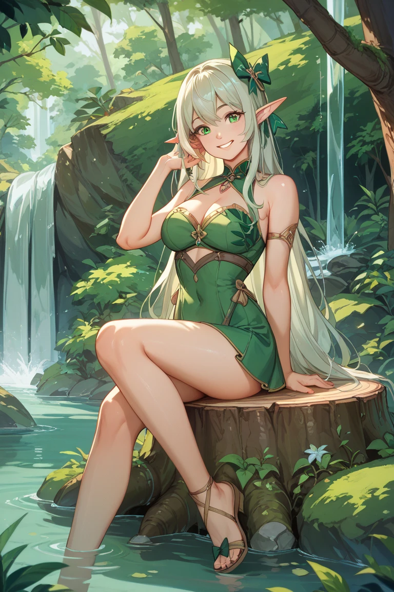 ((Highest quality)), ((masterpiece)), (detailed),Beautiful elf woman,Adventurer,Sexy yawn