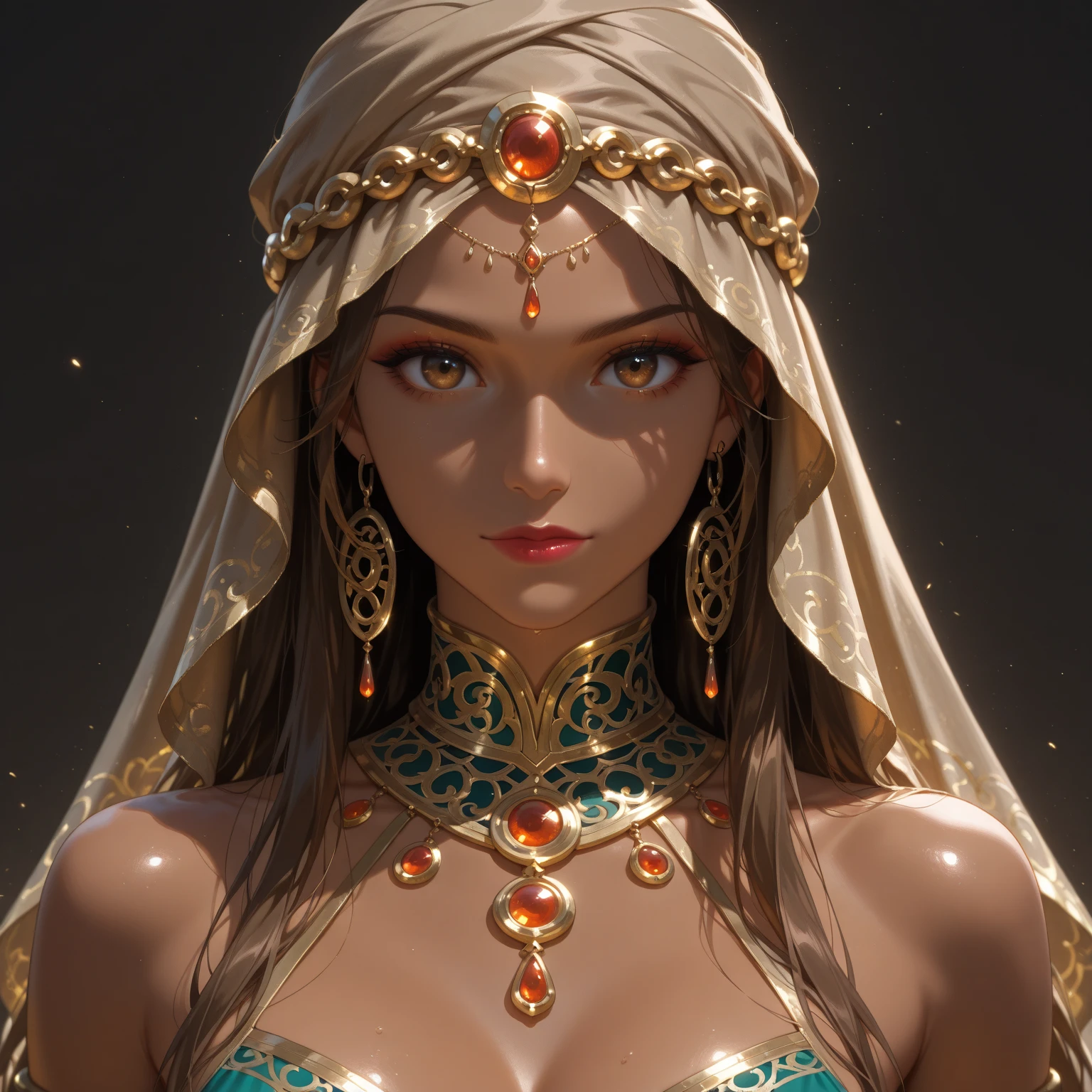 a stunning photograph of an alien goddess, ivory headdress, teal gem stones, 3d render, octane render, intricately detailed, filigree decorative headdress, cinematic