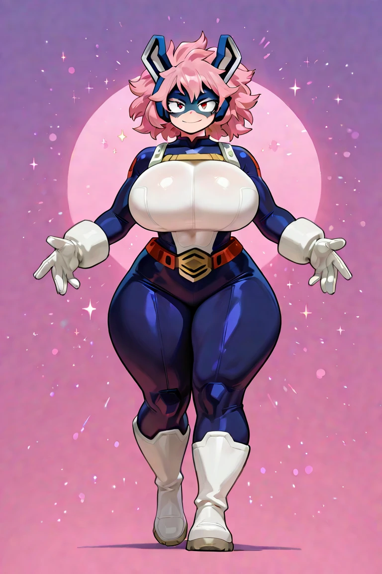 (masterpiece, top quality, best quality, beautiful and aesthetic:1.2), annon, bimbo, bimbofied, bimbo lips, bursting_breasts, busty, choker, high_heels, huge_ass, huge_breasts, midriff, thick_lips, thick_thighs, top_heavy, wide_hips, lips, bra, thong, platform heels, revealing clothes, underwear, brainwashing, happy trance, fingernails, long fingernails, jewelry, necklace, bracelet, lingerie, shiny chariot, 1girl, solo, short hair, red hair, hair between eyes, red eyes, witch hat, witch, red cape, blue skirt, belt, pleated skirt, clothing cutout, detached sleeves, blue socks, large_socks, tank top, star \(symbol\), breasts, medium breasts, smile, thick thighs, cute_girl, full body,