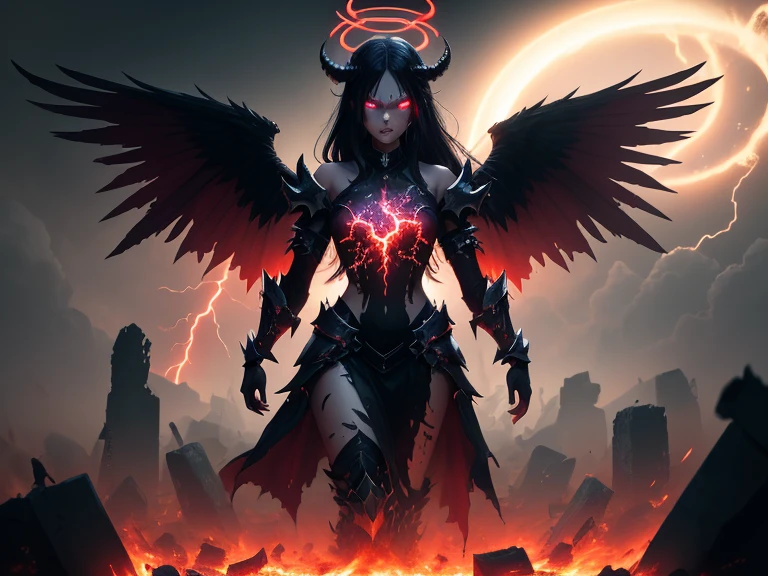 (dark skin), (demon horns), (well-defined eyes, high resolution, ultra detailed) large breasts, Immortal temptation takes over my mind Condemned Fallen weak on my knees, summon the strength Of mayhem I am the storm that is approaching Provoking black clouds in isolation I am reclaimer of my name Born in flames, I have been blessed My family crest is a demon of death Forsakened, I am awakened A phoenix's ash in dark divine Descending misery Destiny chasing time Inherit the nightmare, surrounded by fate Can't run away Keep walking the line between the light Led astray Through vacant halls I won't surrend 5r The truth rev 5aled in eyes of ember We fight through fire and ice forever Two souls once lost, and now they remember I am the storm that is approaching Provoking black clouds and isolation I am reclaimer of my name Born in flames, I have been blessed My family crest is a demon of death Forsakened, I am awakened A phoenix's ash in dark divine Descending misery Destiny chasing time Disappear into the night Lost shadows left behind Obsession's pulling me Fading, I've come to take what's mine Lurking in the shadows under veil of night Constellations of blood pirouette Dancing through the graves of those who stand at my feet Dreams of the black throne I keep on repeat A derelict of darkness, summoned from the ashes The puppetmaster congregates all the masses Pulling strings, twisting minds as blades hit You want this power? Then come try and take it Beyond the tree Fire burns Secret love Bloodline yearns Dark minds embrace Crimson joy Does your dim heart Heal or destroy? Bury the light deep within Cast aside, there's no coming home We're burning chaos in the wind Drifting in the ocean all alone
