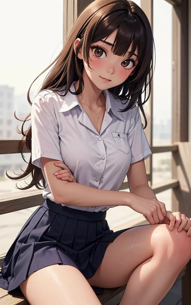 (((from below:1.3))),(Scale to fit the dimensions, crotch focus, close-up character:1.1) , sharp focus, photo-realistic:1.3,masterpiece:1.4, best quality, Highest details, beautiful and aesthetic,BREAK 
(((1 white girl))),{16_y.o. Caucasian, sitting, open legs wide:1.3, showing panties:1.3, very adorable, pretty},BREAK 
((( , micro mini skirt:1.3, sexy thong panties, knee_high_stocking))), super detailed beautiful skin, Huge Perky breasts, toned slender body, beautiful thin legs,detailed perfect fingers,BREAK 
highest detailed face,((( enjoying, smile:1.3))),((( looking down, watching at Viewer:1.3))),( round Eyes, double eyelid, mascara, Very long eyelashes), messy shiny hair, BREAK 
(official art, extreme detailed, highest detailed), perfect lighting, depth of field, beautiful scene in classroom, desk, chair, blackboard behind