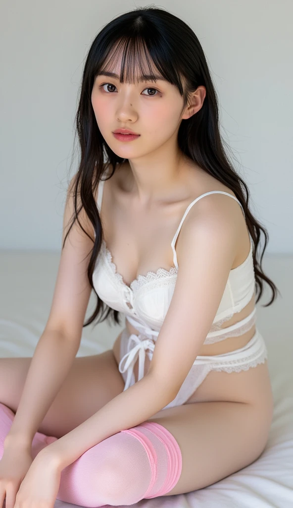 ((highest quality), 4k, High resolution, masterpiece),
(flat lighting:1.6),
((Staring straight into the camera:1.6)),
a 12 yo perfectly beautiful girl(neat and clean:1.4, delicate:1.7, juvenile:1.7, cute like japanese teen idol:1.7, very slim:1.9, Pale skin),
detailed beautiful face(baby face:1.8, small face:1.9, No makeup:1.6, parted lips:1.4),
Beautifully detailed eyes(Symmetrical eyes, (Big round eyes:1.7), Shining Eyes:1.4, Delicate eyebrows, delicate eyelashes, eye bags:1.4),
delicate teen body(Delicate clavicle:1.7, Narrow shoulders:1.7, flat chest:1.1, small nipples:1.8, pussy with no hairs:1.7, flat abs:1.8, Thin arms:1.4, Tight waist:1.7 , small ass:1.5, Thin legs:1.6, Thin thighs:1.3, Thin neck),
hair bun:1.1, open forehead:1.4, (no panties:1.6), (missionary sex on bed spreading her legs:1.6)