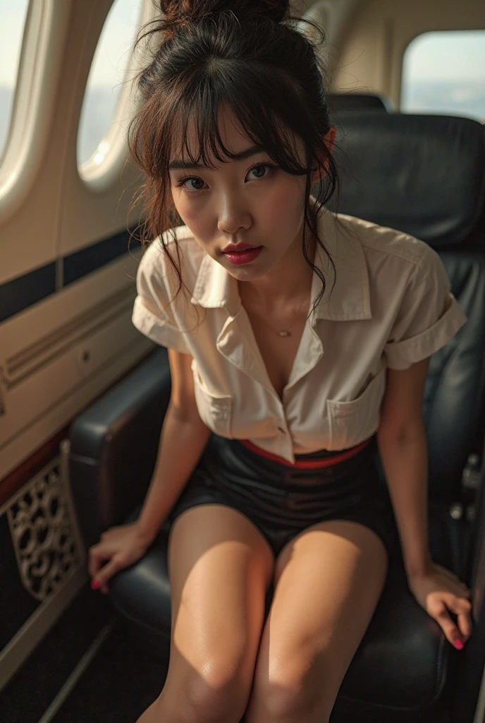 A young woman wearing a suit and high heels、I opened my mouth in the long seat of the train.、She&#39;s lying dead with her legs open, her panties showing.