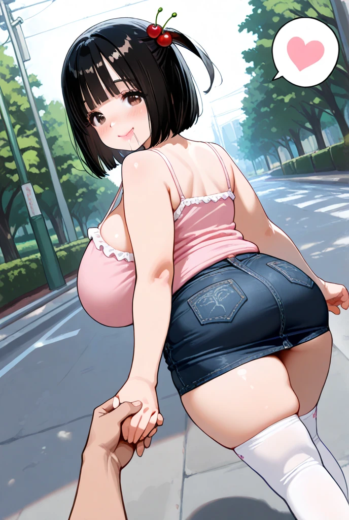 Hinata Hyuuga, 1girl, ((bimbo))), short blue hair, puffy lips, painted lips, thick lips, wide hips, thick thighs, enormous round breast, huge ass, erotic kiss face, , Round Breasts , shiny skin, breasts squeezed together, enormous huge natural breasts, natural breasts, tight small bikini, posing in front of car, bubble butt, embarrassed