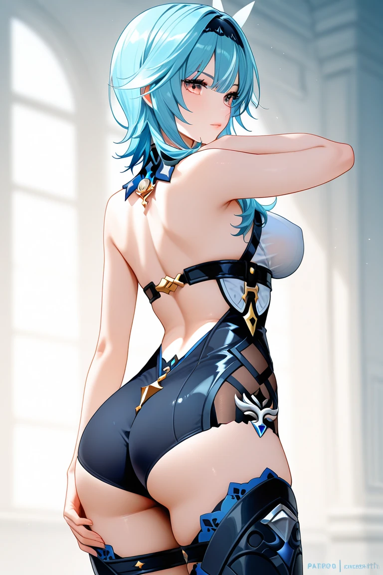 (masutepiece:1.5), the Extremely Detailed CG Unity 8K Wallpapers,(Realistic,Photorealsitic,hyper realisitic:1.5),(Curve,modeled,glamor:1.5),(Double eyelids,beautifully detailed eyes、Eyes Like Gems、radiant eyes:1.4),(Turn your back to the camera,Beautiful ass,Beautiful back:1.2),(Arched back:1.5),Well-formed face,Beautiful expression,face perfect,Well-proportioned body,Beautiful breasts,Farbe_aberration,beautiful detailed shadow,Beautiful eyes,Beautiful body,Beautiful skin,beautifull hands,(Large_breasts,cleavage,:1.4),(Short hair,side locks:1.4),(Shiny hair,beautiful hairl,Real Hair:1.4),is standing
(in a house,on the beds,Bedroom:1.4),Looking down,Model Posing,(Sit and cross your legs:1.4),(kneeling on the floor:1.3),(from a_Below:1.5), (Best Quality:1.5), High quality shadows, Beautiful detailed, Beautiful face, Detailed eyes, depth of fields, hight resolution, Best Shadow, Best Illumination,blush(lightsmile:1.4),(Kneel:1.3),(turquoise hair:1.5), ​masterpiece、top-quality、Hi-Res、(1girl in:1.5)、(Solo:1.5),sinon1、Fingerless gloves、(hair adornments、hair clips:1.4)、cowboy  shot,(Very small underwear:1.4),Lace-trimmed bra、Highly detailed bra、Black bra,Black panties,lace-trim,an lingerie,lace trimmed legwear,(Black lace:1.1),