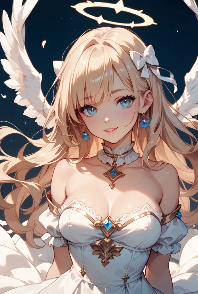 Pearly clothes, new moon on the forehead, light blonde hair, fantastic, powerful, sexly, uhd, ultra detaild, creative, perfectionist, gem stones, Soft, Tuuli, feathers, angelic face with a serene expression, Oblique eyes
