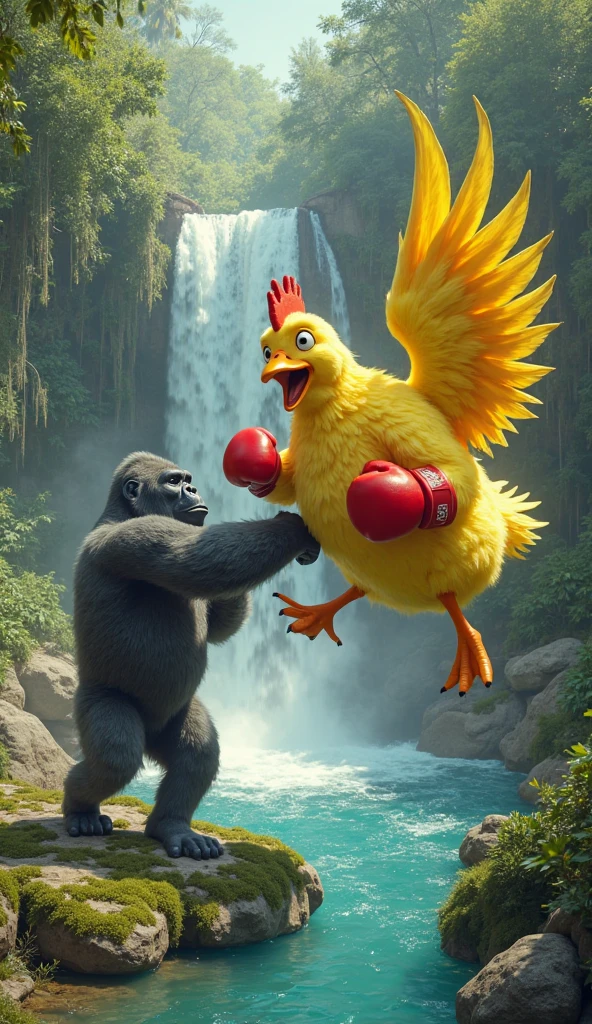 Muscular duck beating up a monkey