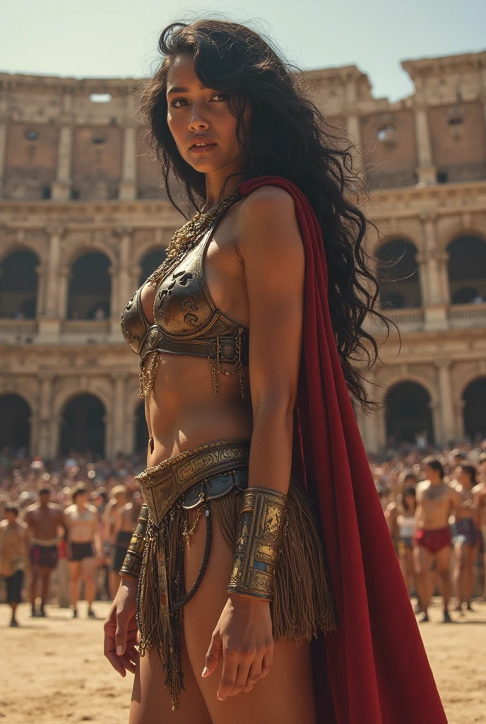 iphone 14 pro , the year is 82AD, gladiators entering the Collseum in Rome cheering spectators