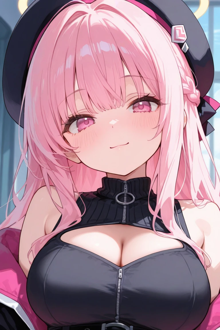 (Highly detailed CG Unity 8k wallpaper),(masterpiece), (highest quality), (Super detailed), (Best illustrations),(Best Shadow), Large Breasts　Pink gradient hair　Beautiful eyes　Bunny girl　Bending over to order（Nipples are sticking out of clothes）　Dynamic Angle　background（Inside the cafe）