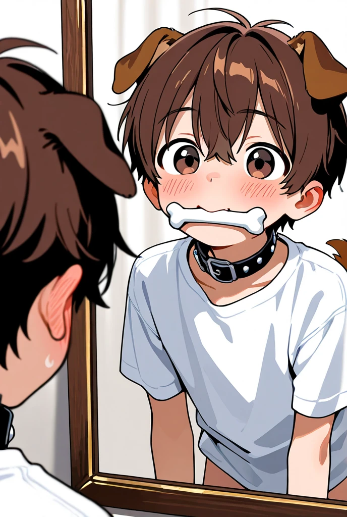 Huge muscles,Crying face,Lots of drool and sweat,Harness,Young face,teenager face,Huge penis,Chibi,Full body image,Squat