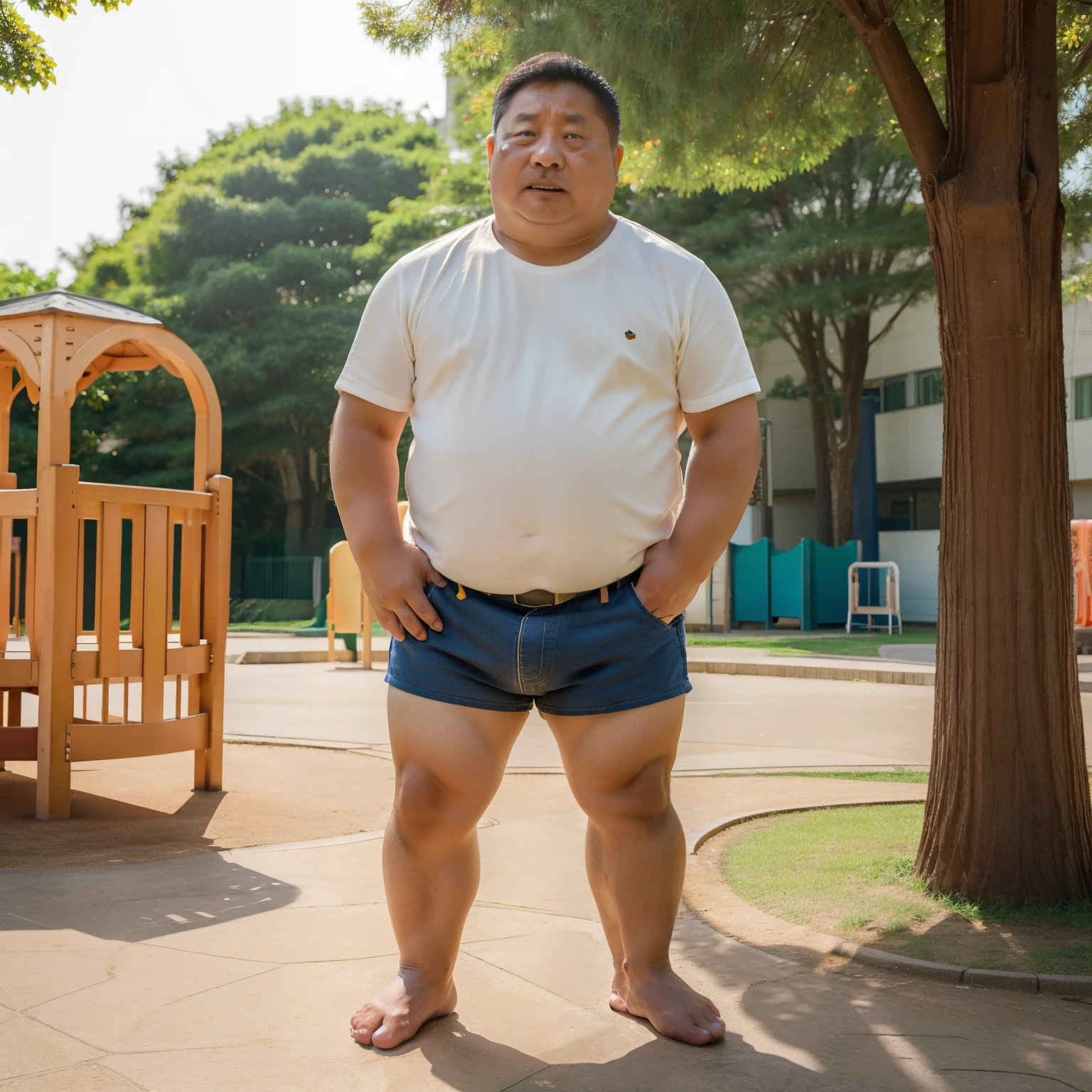 (A man walking:1.3) ,(Look back:2),Face,40-year-old Mongolian man,Narrow bathroom,Simple house,White house,Simple green dormitory door,White Wall,Middle-aged man,Kind expression,enthusiasm,mature male,Cheerful,(Fat-encapsulated muscle),Huge chest muscles,Very thin man,Show chest cleavage,Strong muscles ,thin man,dwarf,Oily skin,Sweat,Mermaid Line,Pleurotus eryngii outline at crotch,Giant King Oyster Mushroom,Leg hair,full body shot,Photos of life,Sunlight,daytime,Blue sky,White Cloud,Wide-angle lens,Best image quality,no wearing, naked,huge penis,big balls,front view ,drooling,sweat,sweat penis,fat,fat,barefoot