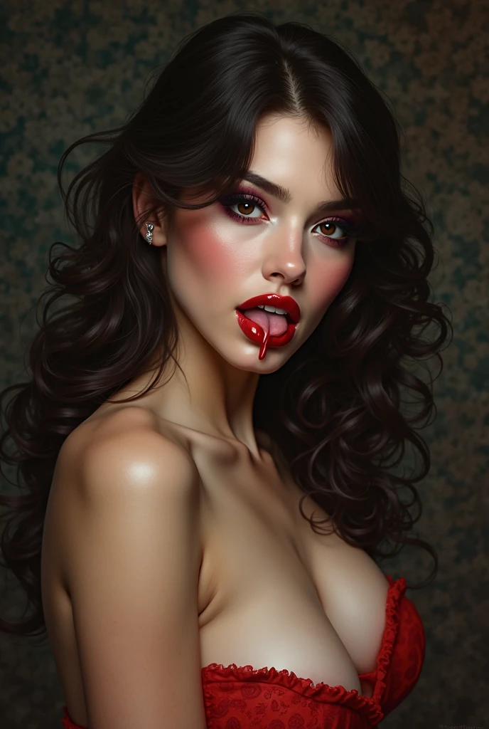 1 woman, individual, high resolution, Long hair, Chest, Chest, Big breasts(d), Lips slightly open, Tongue, high resolution, masterpiece, 