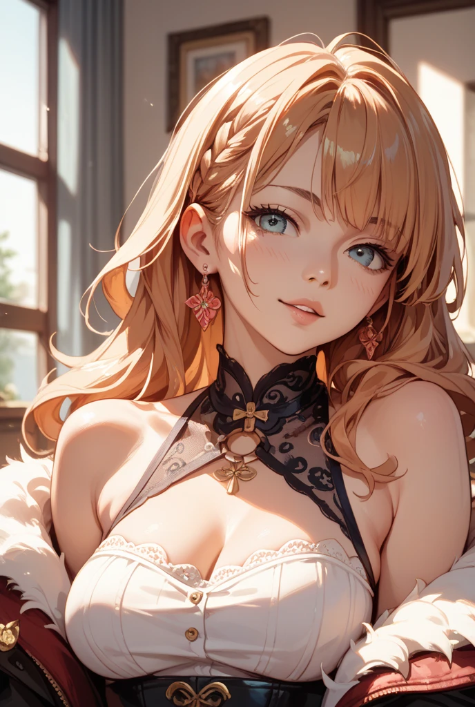Best Quality,High resolution,8k,finelity detailed background,Masterpiece:1.2),beautiful girl,Glossy blonde,crossed bangs,Khaki Eyes,Gentle look,A refreshing look,smile,Best quality,Best Quality,Aesthetic and aesthetic:1.2,Best details((Super detailed))(High-definition CG illustrations),Upper Body,Dark grey underwear, (dark gray),Slender body,night,moon,Bedroom,On the bed,smile,blush,cute,Scrounge,Looking up,Being spoiled,super model,wariza,shoot from,below