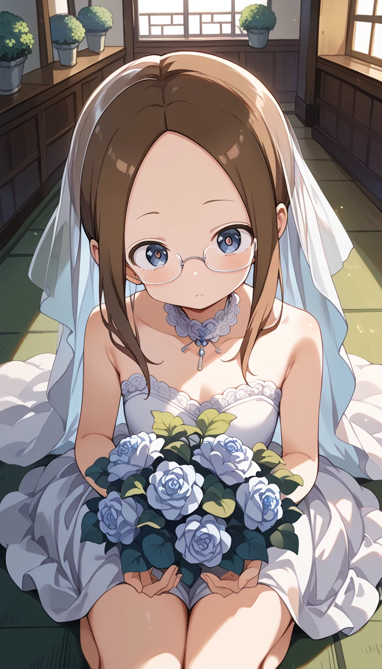 hanayo koizumi, hanayo Koizumi, short hair, Brown Hair, Purple eyes,Big Breasts,happy smile, smile, Close your mouth,Wedding dress,Veil,bouquet,Flower storm,Black-rimmed glasses,Tears stream down her face,Tears of joy,I cry a lot, break looking at viewer, Upper Body,(Cowboy Shot:1. 5) break indoors, Chapel,church, break (masterpiece:1.2), Highest quality, High resolution, unity 8k wallpaper, (shape:0.8), (Beautiful attention to detail:1.6), Highly detailed face, Perfect lighting, Highly detailed CG, (Perfect hands, Perfect Anatomy),