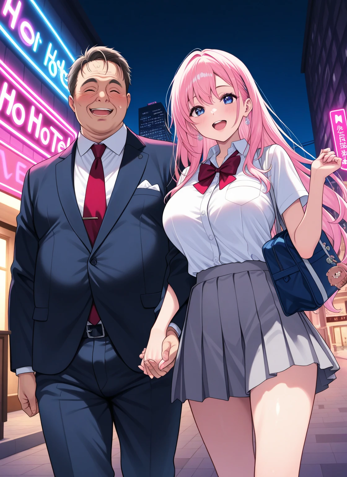 8K,highest quality, muste piece,in the classroom after school,student,uniform,long hair,(very huge breasts:1.5),(1 girl:1.5),(1 slender handsome man:1.5),(((1 Boy grabbing girl's waist:1.5))),((Shot through the window:1.5)),spread legs,((A handsome man whispering in your ear:1.5)),Plump nipples,emphasize the chest,(blush:1.2),((embarrassed:1.4)),(open your mouth wide:1.4),shirt,ribbon,mini skirt,(girl arching her back:1.4)