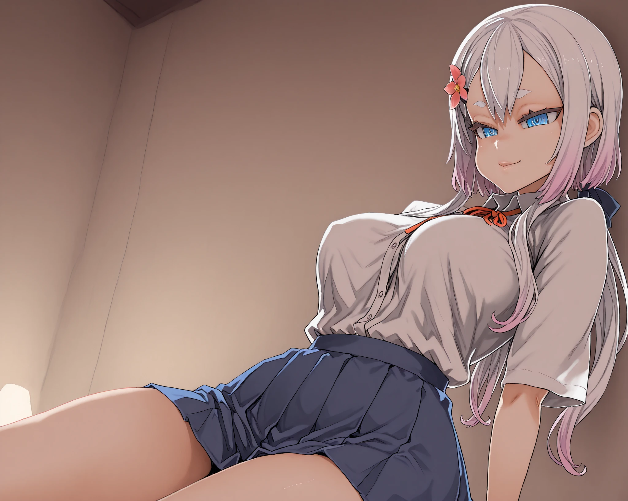 1girl, (solo), (NSFW), ((ultra detailed background, delicate pattern, intricate detail)), (best quality), (masterpiece), (highres), top quality, (detailed textures), (beautiful detailed eyes), (sharp focus), (ultra-detailed), (8k), BREAK lying, spread legs, (spread pussy:1.4), (cum in pussy:1.3), BREAK realspreadpussy, uncensored, BREAKhmeliza, 1girl, jewelry, single thighhigh, hair over one eye, (white hair), midriff, black skirt, asymmetrical legwear, pink shirt, black thighhighs, (naked:1.2), (blushing:1.3), (flustered:1.3), (wavy mouth), sweat, steam, BREAK rustic bar, wooden interior, window, BREAK beautiful detailed glow, blushing, brilliantly lit, very detailed, areola slip, beautiful body line, (Beautiful, large_breasts:1.3), sexy breasts, shiny skin, cute, (Delicate figure and beautiful body curves:1.2), (looking away), high resolution, high detail, Correct limbs, Ultra High Resolution, 4K, Ultra Detail, photography, HDR, Background blur, (vibrant_color:1.2), (beautiful_face:1.5), (narrow_waist), wallpaper, (beautiful detailed eyes:1.6), (extremely detailed face:1.4), perfect lighting, (picture perfect)
