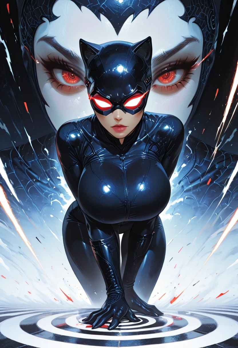perfect anatomy, race, Satu Pose, huge breasts, Catwoman, action painting, Optical illusion, Projected Inset, Ultra High Definition, accurate, Highest Quality, masterpiece