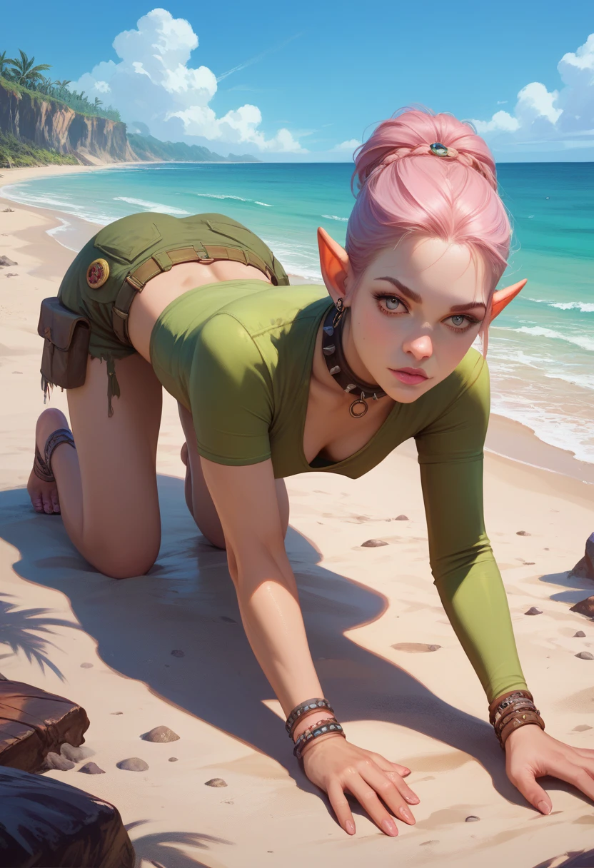 (Marvin the Martian) a cute woman, extremely detailed, extremely small martian invader outfit, fishing at an alien lush pond, holding a bucket full of slimy tentacles for bait, extremely detailed eyes, beautiful detailed lips, longeyelashes, beautiful detailed face, 1girl, digital art, concept art, oil painting, 8k, high quality, masterpiece, photorealistic, ultra-detailed, physically-based rendering, vivid colors, studio lighting, sci-fi, alien landscape, fantasy (camera angle is low looking up at butt, focus on butt)
