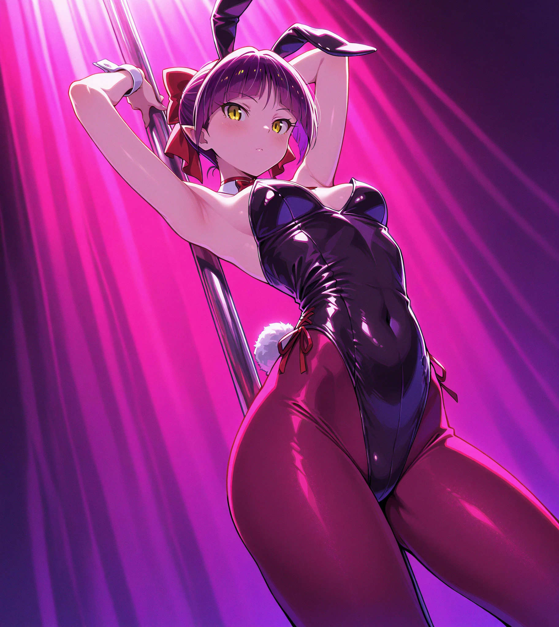 Demonic sexy girls performing lap dance diamond BDSM style pole dance pink lights, pink underwear with halters