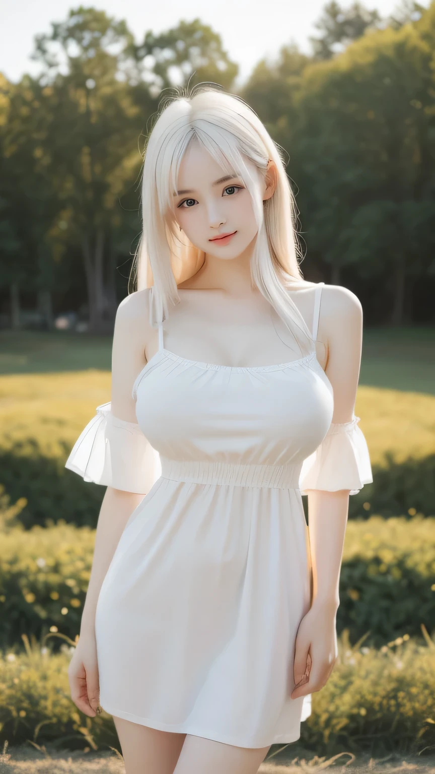 Cat-eared girl in white dress standing in garden, Break,A blonde long-haired,eBlue eyes,(((Sleeveless))), smiling mischievously, nedium breasts,(((Pull up the skirt to reveal the panties))),loli in dress, small curvaceous loli, (tchibi:1.3), Guviz-style artwork, Guweiz in Pixiv ArtStation, Guweiz on ArtStation Pixiv, Guviz, small loli girl, Soft anime illustration, Anime visuals of cute girls, Detailed digital anime art, shaved pussy , topless