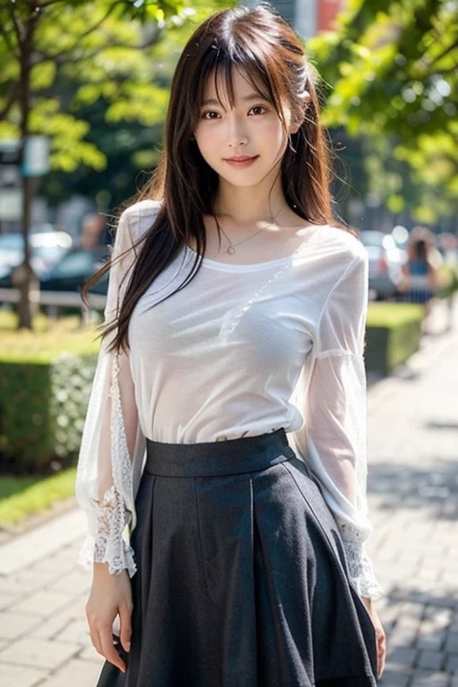 mix4, 20 days, Solo, Long_Hair, Nanase Nishino,plumw, Haruka Kaki, park, bench, Seated, (8K, RAW photography, Best quality, Masterpiece:1.2), (Realistic, Photorealistic: 1.37), Professional lighting, photon maping, Radio City, physically-based renderingt