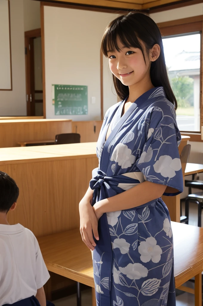 12 year old Japanese girl, short hair, cute, smile