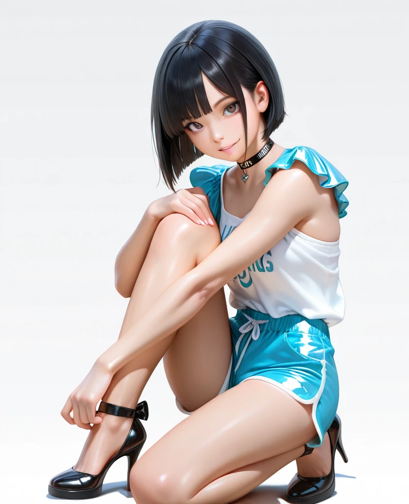 1girl, 独奏, White polo shirt, White sneakers, tennis wear, White lace dress, tmasterpiece, Best quality at best, Chest bumps,realisticlying, ultra - detailed, (shiny skins, perspired:1.4), absurderes, looking at viewert, with short black hair, with brown eye,slenderness,Dynamic light and shadow,A high resolution,Sharp focus,depth of fields,The eyes are delicate,Sharp pupils,pupil realistic,(smallunderboob:1.6),(Thigh thick:1.0),exteriors,Skysky