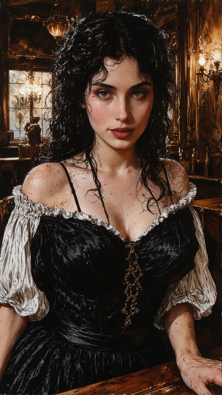 young Bolivian woman with long black hair, typical dress, image rich in details,
clear, oil paint, red lipstick, dramatic lighting, extremely realistic, 8k,
insane details, intricate, bokeh, taken with a 60mm lens, ISO 300, f/4, 1/200th,
vivid colors, by Pino Daeni, Vincent van Gogh, Luis Royo, Frank Frazetta
