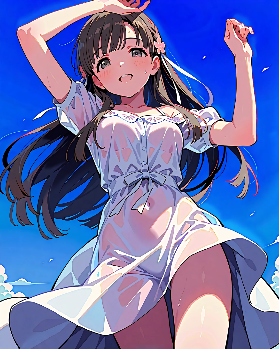 音無響子
Low - Angle、
Low - Angle、Long skirt、Hold down your skirt that is being blown up by the strong wind、Anime white panties in a strong wind、Crotch is visible
ローレグのパンツ、Color: White、
Crotch is visible、
、Lined、White lace lining、
