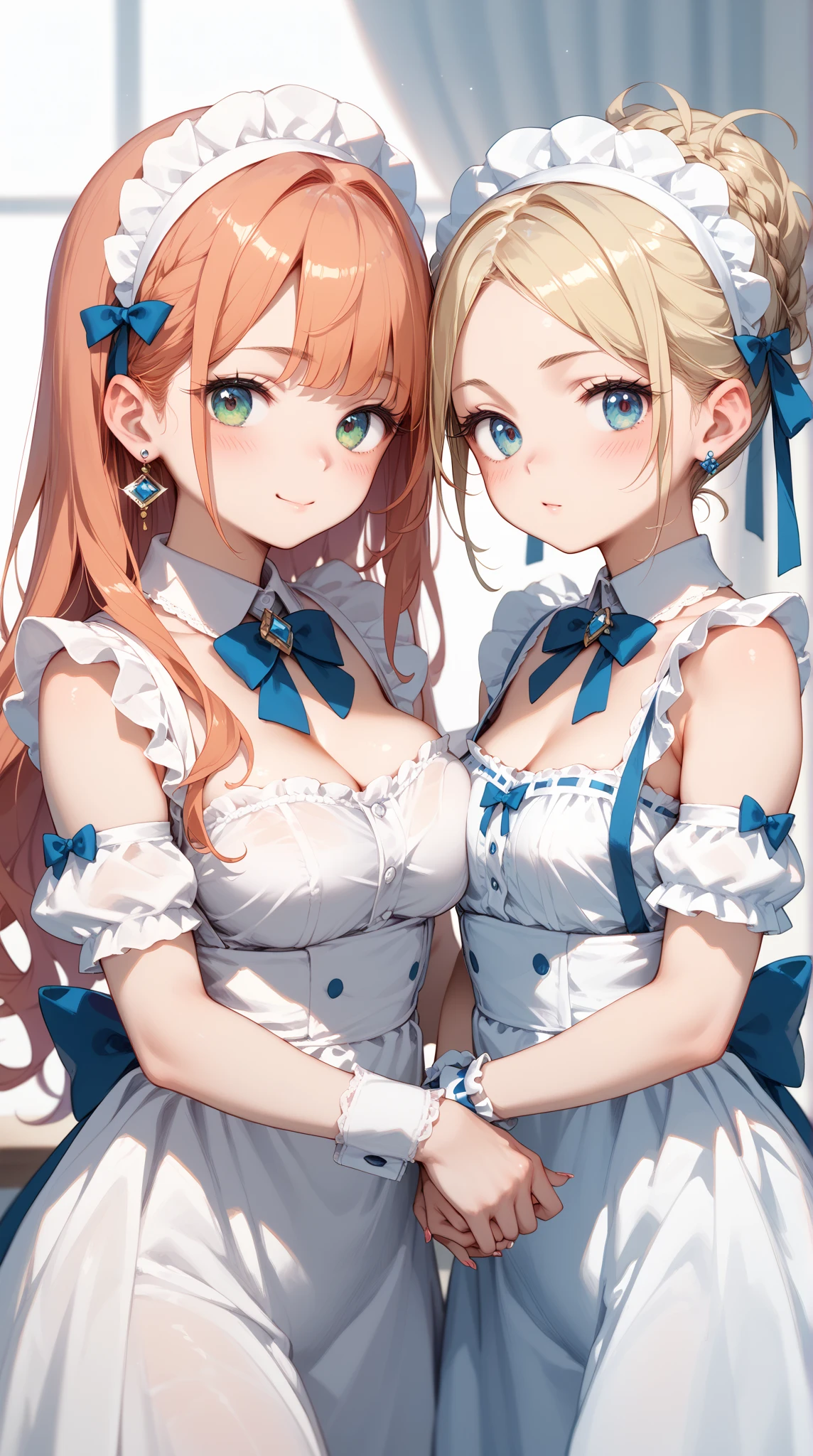 (masterpiece, best quality:1.2), 1 Girl, Solitary, (blond), Blue hair band, 左边是Blue hair band, White bra, Black gloves, knight skirt, Smile, Gray background