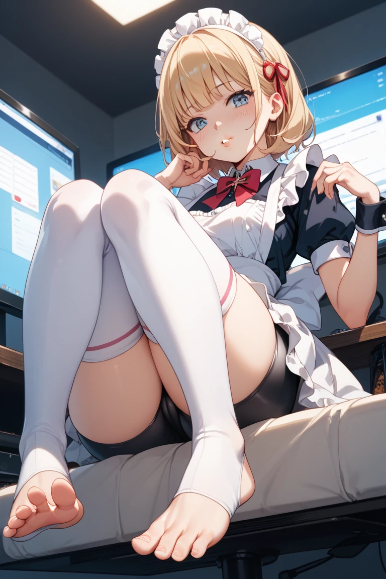 Anime girl sitting on table,Legs crossed, Fine details. Girl front, from girls frontline, sakimichan, (sfv) safe to work, Kantai collection style, girls frontline style, seductive anime girls, Surrealism female students, cyber school girl, at pixiv, Surrealism female students, Realistic schoolgirl, eechi, Kawasi,nakeness,Masturbation,Expose the genitals