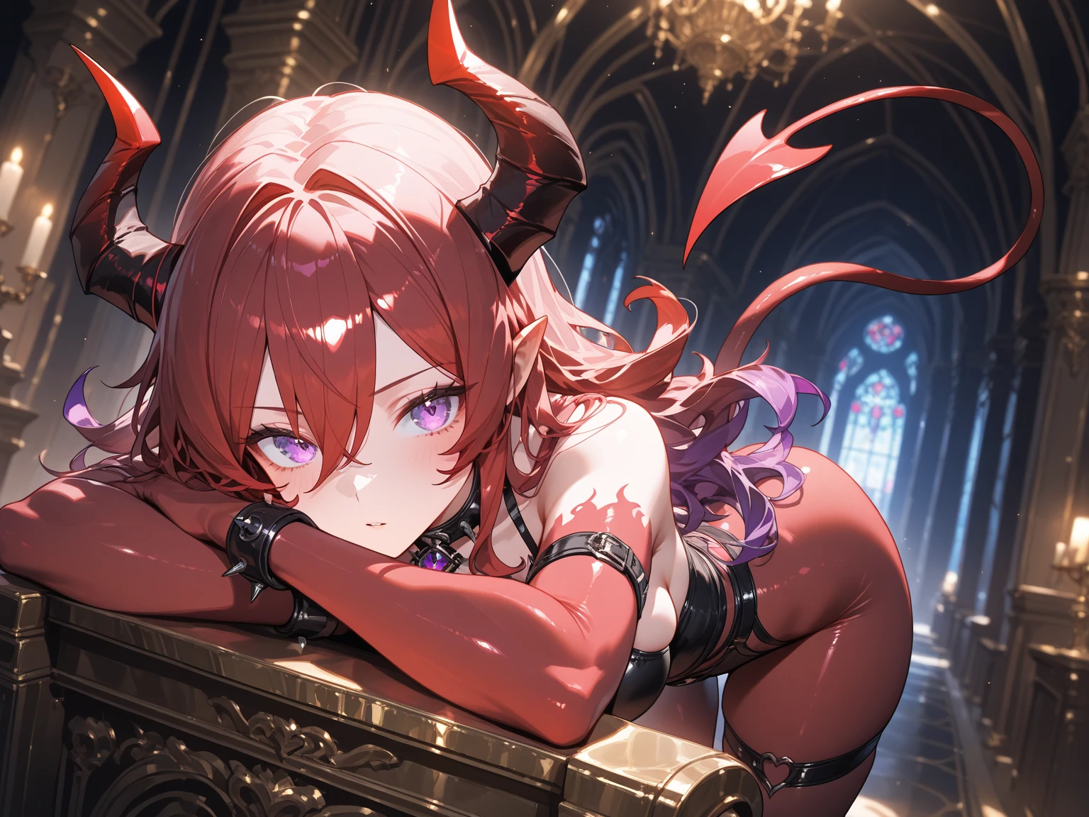 Delicate woman with fiery red wavy hair、tough black and gold armor、Rin々Facial expressions、、dragon horn on head、Luxury bed、drenching、lightning bolt、no panties,pussy juice,vagina,(dildo in the vagina),(Masturbate)、Wet、embarrassed from、red blush、Teary-eyed、dildo,