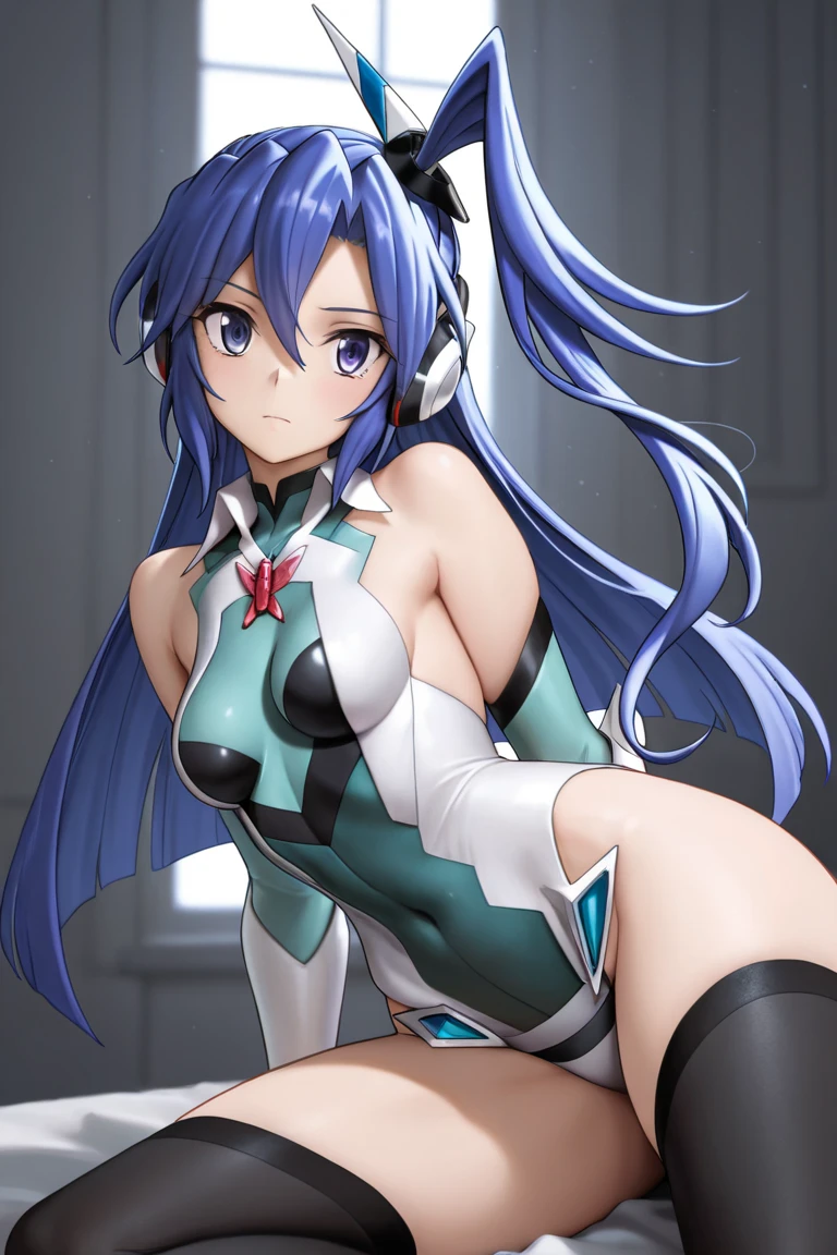 ((masterpiece)), Highest quality, Very detailed,(One Girl),Pneuma、Pneumablade、 Long Hair,Beautiful background , chest, Bent body, Lie in, Look to the side, Worried face, Female genitals in full view, Drunk look, Hot body、Sweaty、Spread your legs、Opening the vagina with your fingers、Female genitalia seen deep inside、 Browsing Caution,