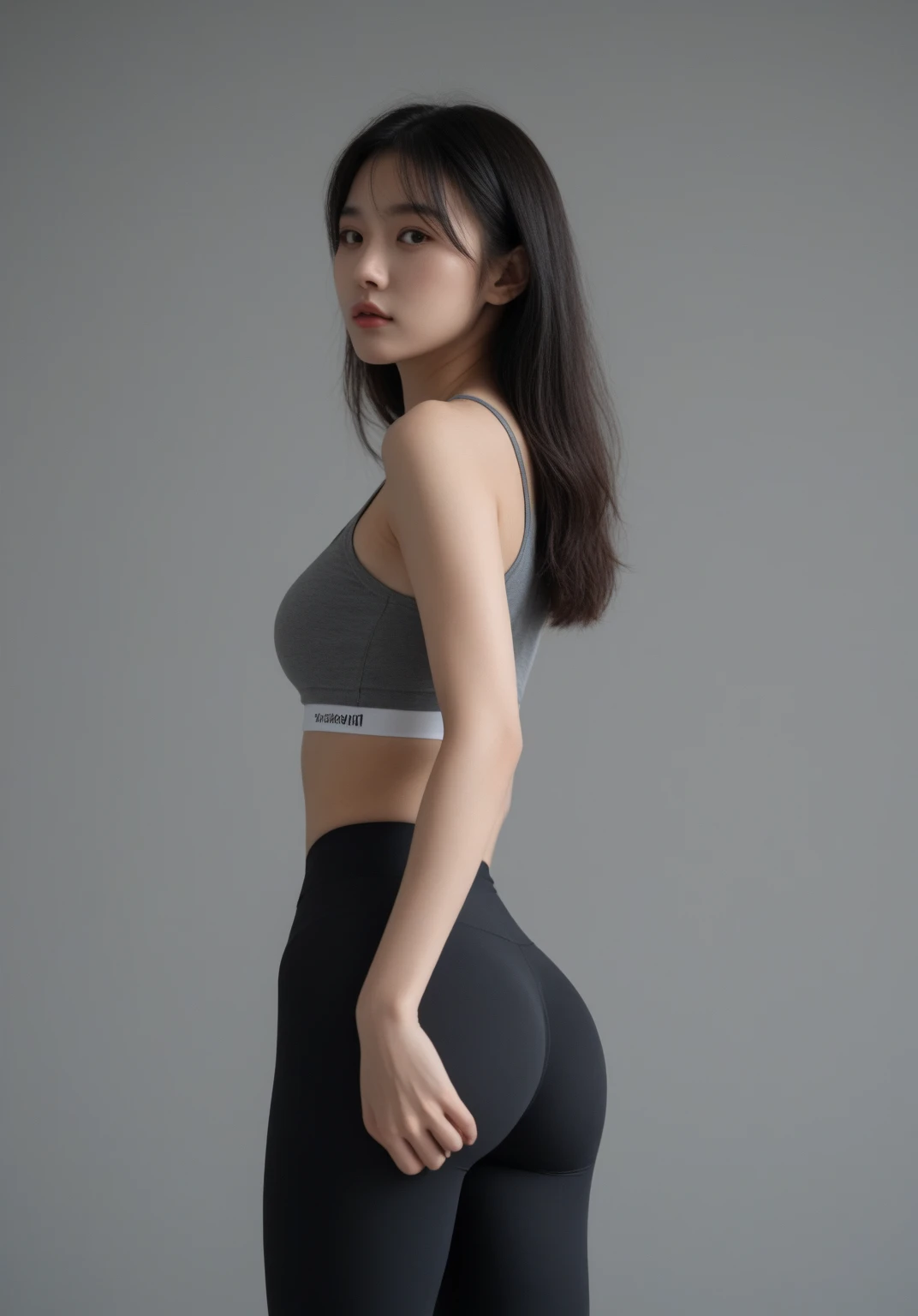 (highest image quality:1.35), high quality, Realistic photo, (A beautiful woman:1.33), beautiful expression, (delicate eyes:1.3), (delicate face:1.3 ) , Smile, (shiny hair:1.2), Super detailed , high resolution, Sporty figure, (big breasts:1.25), (long hair:1.2), (beautiful woman), ( Navel cute:1.2), (Depth of field f/1.8:1.45 ), sharp focus, original photo , (Thin black shirt:1.45), (Thin white pants:1.4), (Thin tight black pants:1.4 ), (sports bra:1.4), (Thick thighs:1.5), (Forward facing:1.25), (cowboy shots:1.4), (Night sports:1.4), (dark sky:1.5 ),