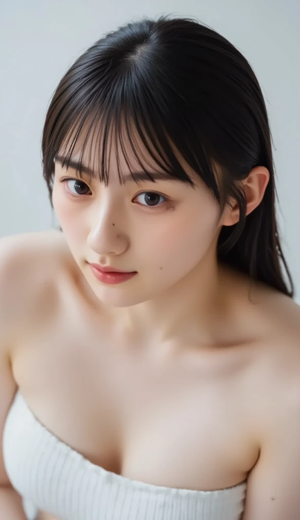 (High resolution:1.3), (16k, Photorealistic, Raw photo, Best image quality: 1.4), Japanese, (One Girl), Beautiful Face, (A vivid face), (Black-haired、Long Hair:1.3、bangs:1.2), (Black Eyes 1.3), Beautiful Hairstyles, Realistic eyes, Beautifully detailed eyes, (Realistic Skin), Beautiful skins, attractive, 超A high resolution, Surreal, High detail, Golden Ratio, Highly detailed cute girl,(20-year-old), ((naked)), locker room, (Crying face:1.35)