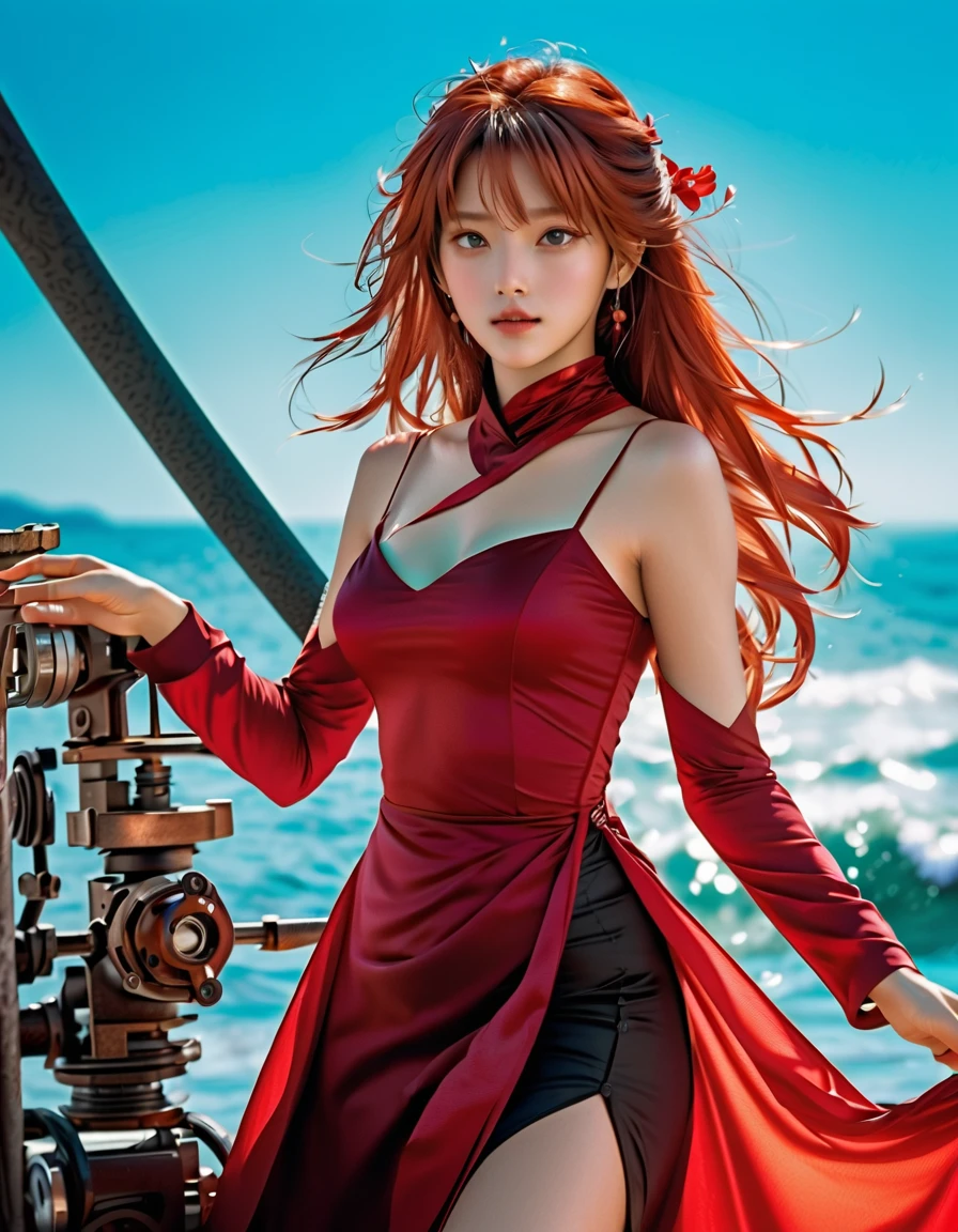 1girl, Best Quality, Red Hair, short dress, white dress, loose dress, looking at the horizon, holding a candle, night