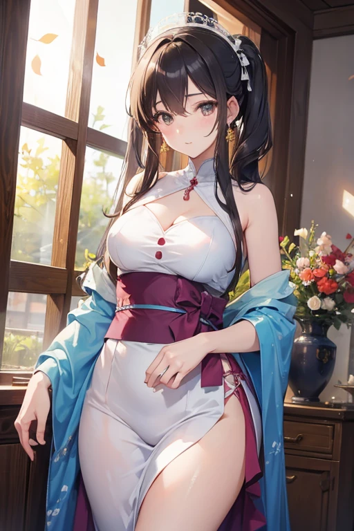 quality、Picture quality、tmasterpiece、girl vs..........((20yr old、big tits、large bust、obsessed、having fun、a little、Sexual suggestiveness,sexual teasing,charming body、Grand canyon、Transparent Hanfu Transparent Hanfu, Intricate and detailed costumes,Very long hair,Exquisite headdress, shoulder, Wide sleeves, longer sleeves,see-through transparent clothes, scantily clad)),high high quality、beautiful art、Background with(Luxury hotel bedroom,nature art、depth of fields、Diamond studded clothes 3/4 body image、Emphasize the posture of the hips、Lace