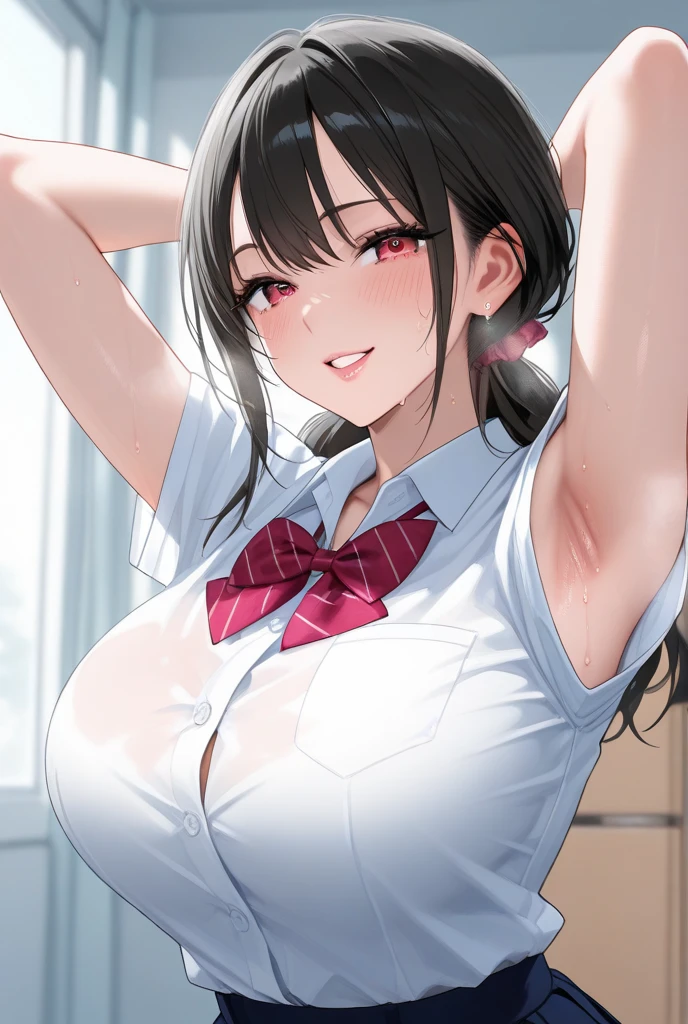 ((masutepiece, Best Quality, hight resolution, nffsw, Perfect Pixel, 4K, nffsw, nffsw))), 1girl in, Single, Solo, Beautie、full body seen、 ((Middle Wave Hair, Bangs, Brown hair)), ((Brown-eyed, Beautiful eyelashes, Realistic eyes)), ((Detailed face, Blushing:1.2)), ((Smooth texture:0.75, Realistic texture:0.65, Photorealistic:1.1, Anime CG style)), medium breasts, Dynamic Angle, Perfect body, White tennis wear, White short sleeve collar shirt、White pleated skirt,breasts looking、(no-bra)、、 tennis coat、during daytime、all-fours、Looks Back、Transverse breasts))))、Very embarrassing panic smile、(Pink floral lace panties)、