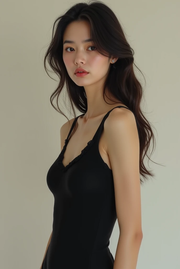 best quality, tmasterpiece,Ultra-high resolution,Clear face,(Reality:1.4),ferpect lighting,(upper body shot), (photorealistic:1.50), anime wallpaper, Guviz style artwork, cover-up fantasy up to magic , by Yang J, Guviz, beautiful artwork illustration, beautiful digital artwork, beautiful digital illustration, Li Song, beautiful anime portrait, art style in Beauvot, 1girl, 独奏, long hair, (twintails:1.3), black hair, Tank top, Pleated skirt, standing, Arms behind back,