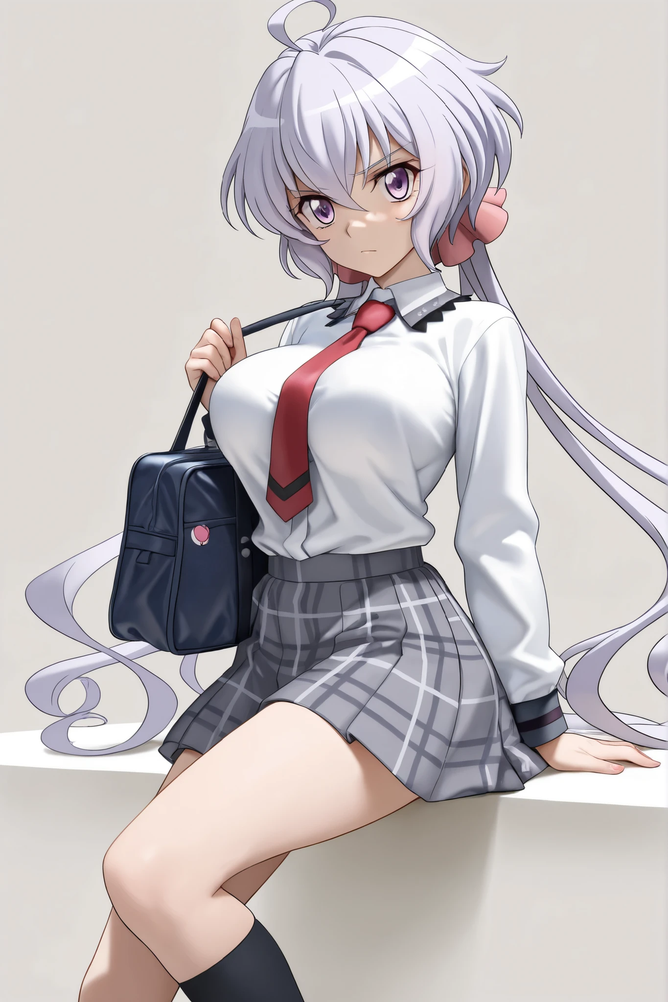 ((1 girl:1.5))、(Smile:1.5)、(blush)、shirt、女式shirt、((pleasure!!))、Chirality、(small breasts)、(silver hair)、(dog ears)、(Eye highlights:1.3)、blake black footwear,(黒いskirt)、bow, button, 襟の付いたshirt, long sleeve, ((red bow tie, , black jacket, open jacket, (white cardigan:1.5), 白のshirt, 黒のskirt, チェック柄のskirt、white sock)),, shirtを,, skirt, sock, thigh, 白い shirt, Rest indoors, ((classroom:1.5))、 When watching audienceBREAK、(skirtを掴む:1.5)、 (perfect hands, perfect anatomy),Cowboy shooting、(skirt lift:1.3), (pull)、((shaved pussy:1.5))、(skirt that rolls up:1.3)、(Highly detailed fully exposed:1.5)、(Photos from below:1.5)、light blue eyes、long hair、(Raise one leg:1.5)