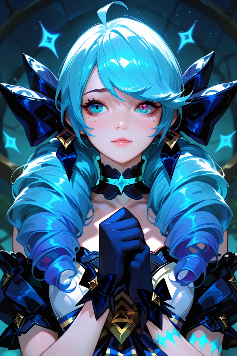 Blue and white ice witch, Ultra-detailed paintings by Muki, Deviantart Contest Winner, synchromism, Angular, Detailed, Androgynous