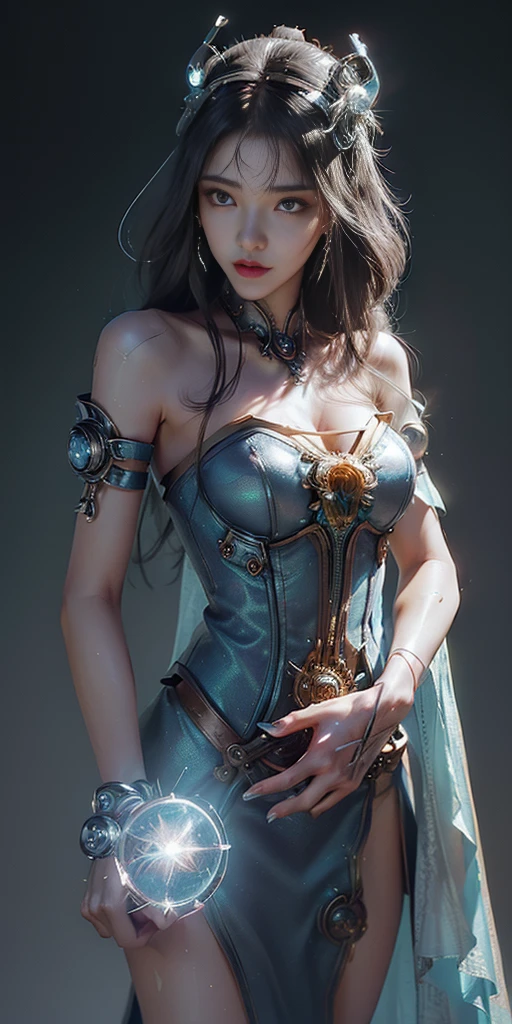 (Best Quality,4k,hight resolution,Masterpiece:1.2),Ultra-detailed,(Realistic:1.37) Girl with mechanical parts,Steampunk Wind,Fine clockwork details,Brass Pinions and Gears,(Mechanical limb),Beautiful and intricate design,(mechanical wings),Glowing eyes and glowing tattoos,Multi-colored metal corsets and skirts,An elegant and classy gesture,Industrial background with smoky atmosphere,soft warm lighting,Vintage color palette,The human body and mechanical elements are perfectly integrated