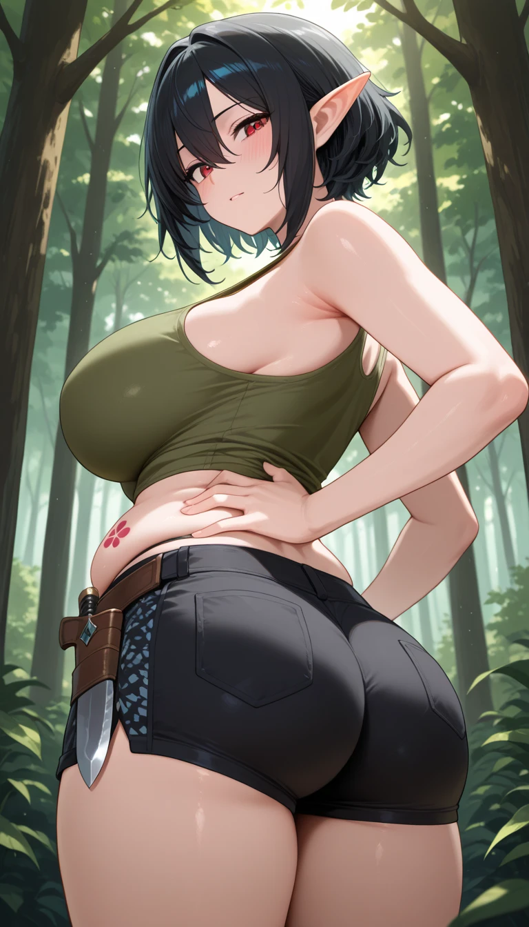 Slime girl, (slime), Slime hair Double buns hair style, Pumpkin Orange, weapon belt, Masterpiece, Best Quality, gigantic breasts, slime girl, slime girl, purple hair, lavender hair, yellow clothes, weapon belt around waistline, wearing yellow clothing, pistol, tactical