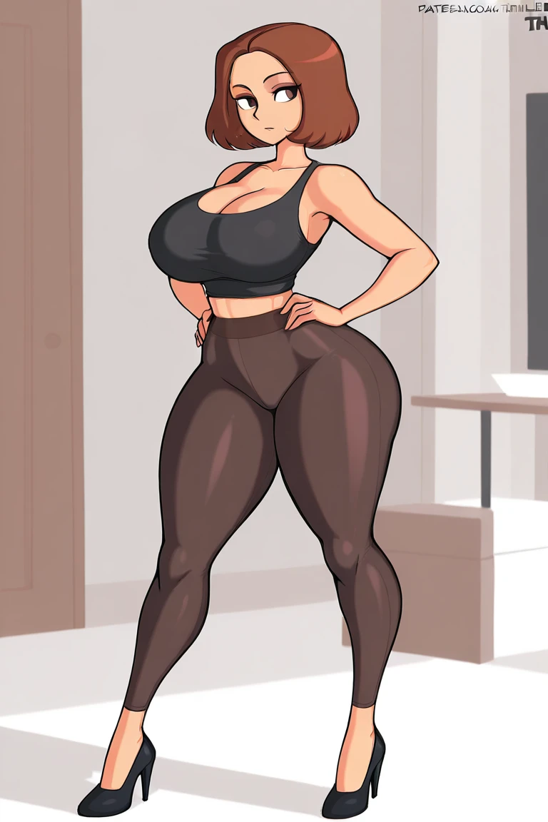 kitty katswell, masterpiece, best quality, 1girl, breasts, gym, sports bra, solo, navel, sweat, pants, cleavage, looking at viewer, sportswear, yoga pants, ball, large breasts, midriff, bangs, collarbone, black pants, indoors, furry female, animal ears, furry,