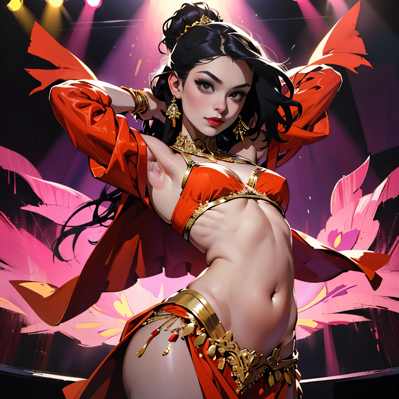 araffe dressed in a red and black outfit and a red cape, trending on cgstation, full body xianxia, inspired by Wang Meng, by Yang J, inspired by Pu Hua, trending at cgstation, inspired by Li Tang, seductive tifa lockhart portrait, a beautiful fantasy empress, inspired by Feng Zhu, inspired by Lan Ying, irelia