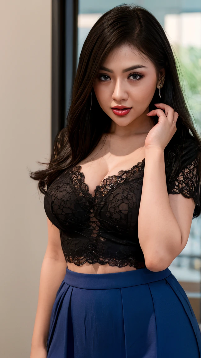 portrait of a Indonesian girl in ruffled mini skirt, standing with one (1 boy), Indonesian girl has big breasts, boy hugging the girl, realistic, high detailing, hyper-realistic, 8k (( boy grabbing girl' bra)) , sexual pose, naughty pose