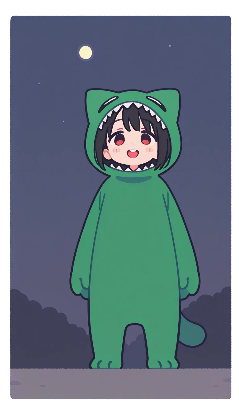 (beautiful girl : 1.3),1 girl,(oversized green monster costume,costume wearing a cat,double teeth),black hair,short hair,smile,embarrassing,make them blush,shout,dark bedroom,night,active,dynamic angle,masterpiece,Highest Quality,Rich Contrast,high image quality,8k,High Definition CG Unit Wallpaper,texture,unbelievably absurd, RAW photos ,deep border 1 .2,very detailed from below si