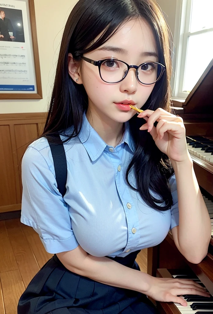 (((masterpiece,Highest Resolution,4K High Resolution,Crisp image quality:)Pussy juice(Inserting a dildo into a beautiful pussy)((Beautiful black hair,Glasses,Masturbation)(Beautiful big ,Beautiful nipples,Teaching books,Blushing and embarrassed,Spread your legs wide in an M shape,)(lipstick),Pubic hair(((Hot adult teacher)))Tight Skirt,Fishnet tights,sweater,Glamorous Body,ディルド使用Masturbation,Convulsing pussy